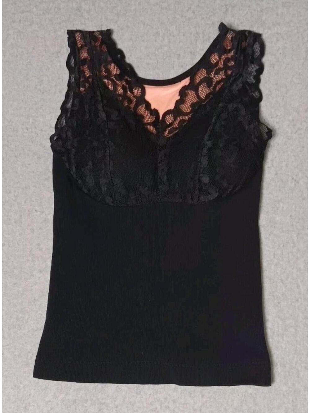 Y2K Sleeveless Lace Halter Cami Top Womens Size Small Black Soft Insulated...